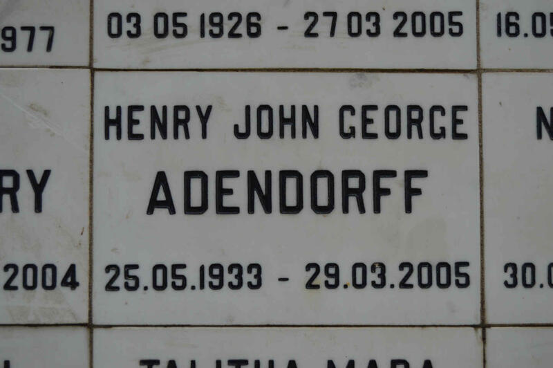 ADENDORFF Henry John George 1933-2005