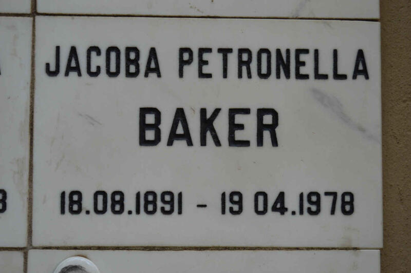 BAKER Jacoba Petronella 1891-1978