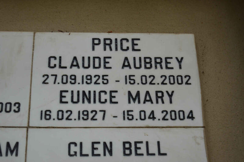 PRICE Claude Aubrey 1925-2002 & Eunice Mary 1927-2004