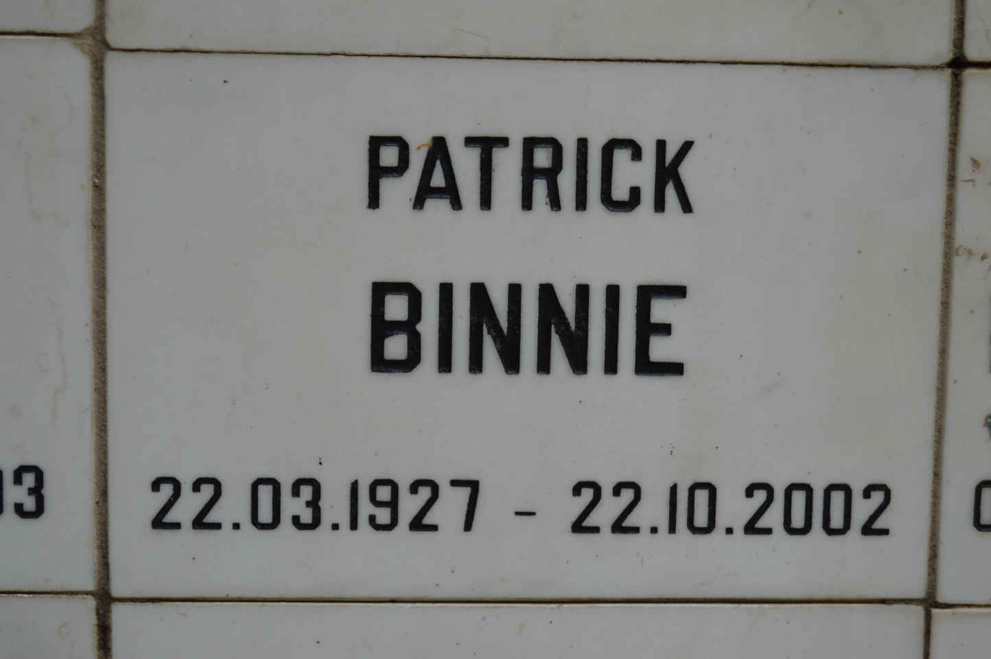 BINNIE Patrick 1927-2002