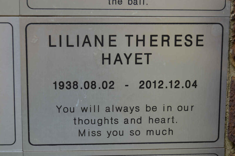 HAYET Liliane Therese 1938-2012