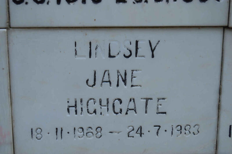 HIGHGATE Lindsey Jane 1968-1983