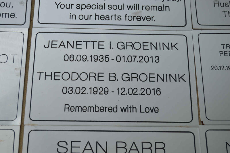 GROENINK Theodore B. 1929-2016 & Jeanette I. 1935-2013