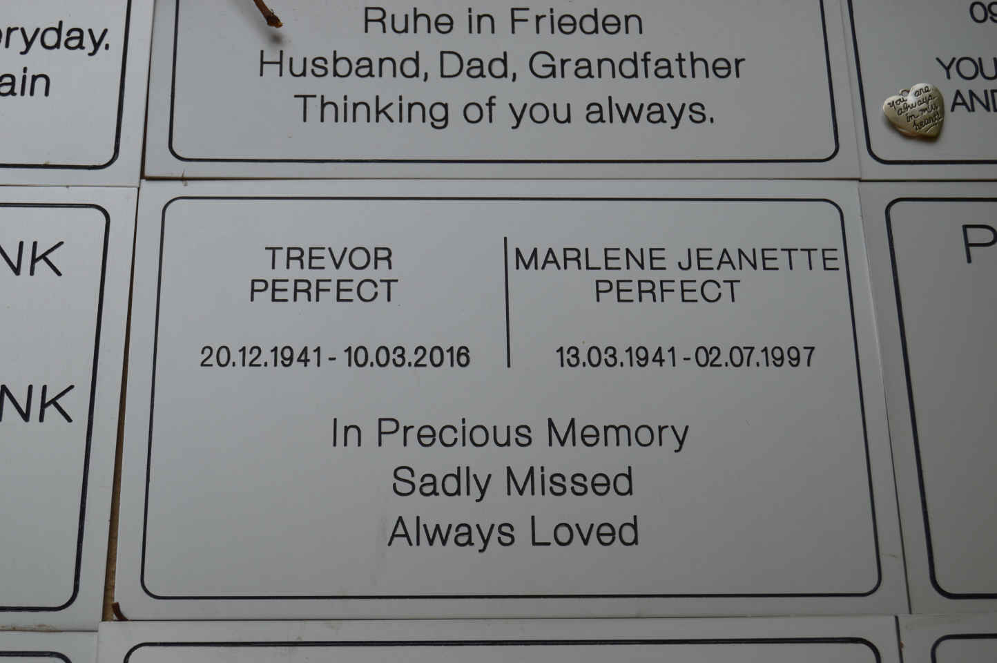 PERFECT Trevor 1941-2016 & Marlene Jeanette 1941-1997