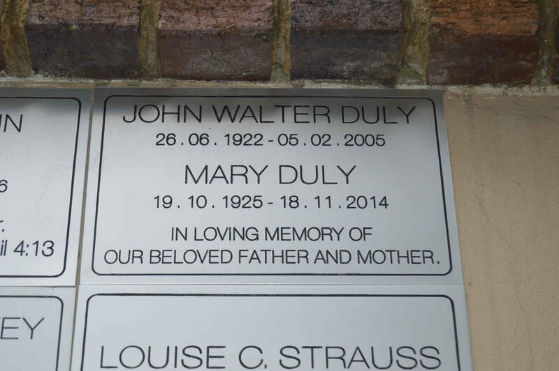 DULY John Walter 1922-2005 & Mary 1925-2014