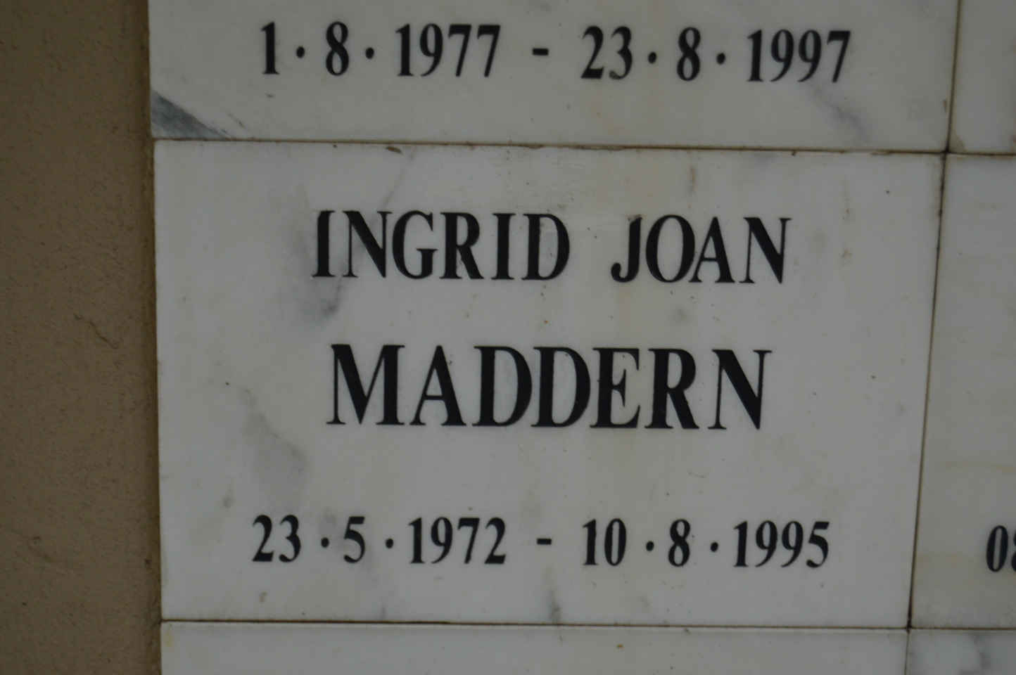 MADDERN Ingrid Joan 1972-1995