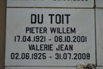 TOIT Pieter Willem, du 1921-2001 & Valerie Jean 1925-2008