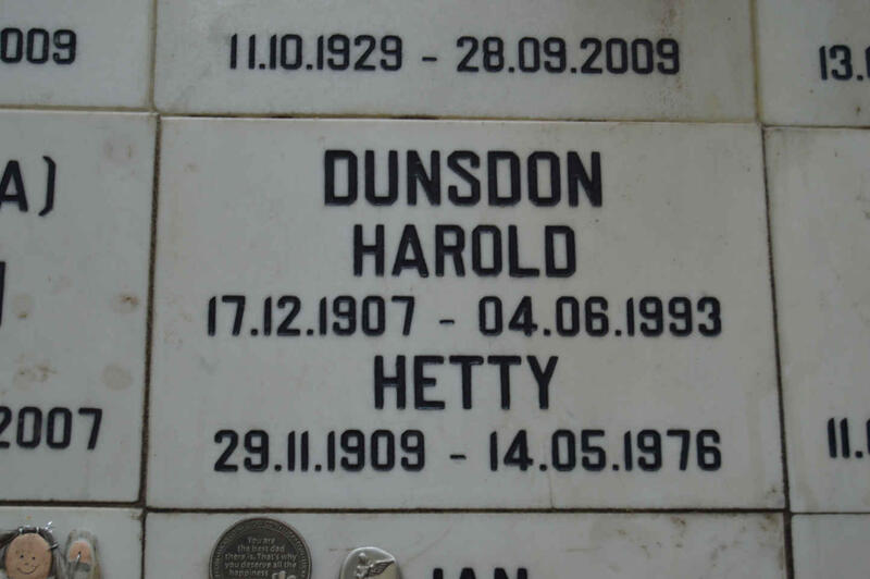DUNSOON Harold 1907-1993 & Hetty 1909-1976