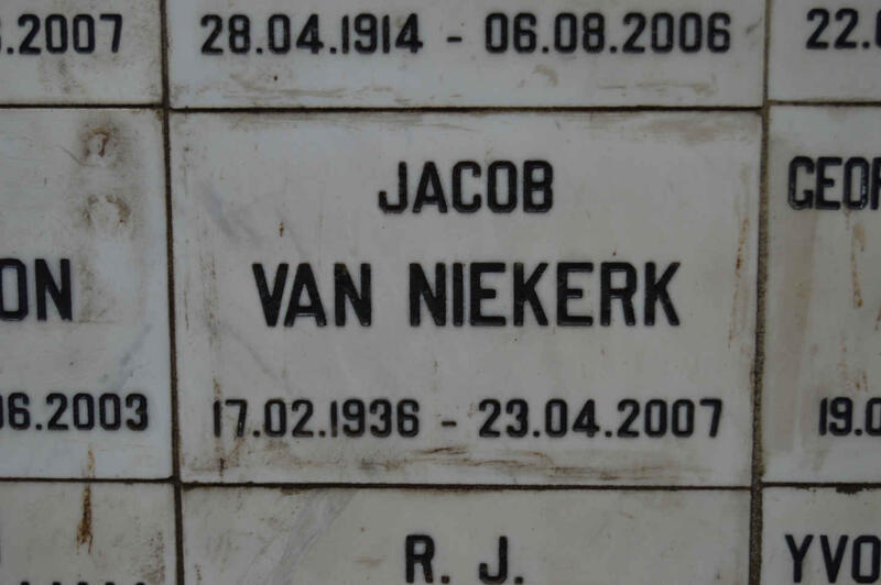 NIEKERK Jacob, van 1936-2007