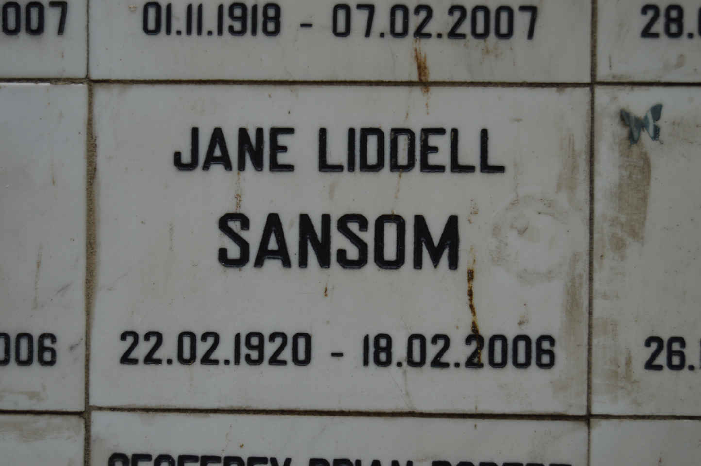 SANSOM Jane Liddell 1920-2006