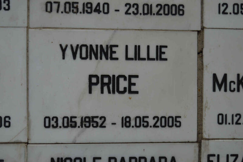 PRICE Yvonne Lillie 1952-2005