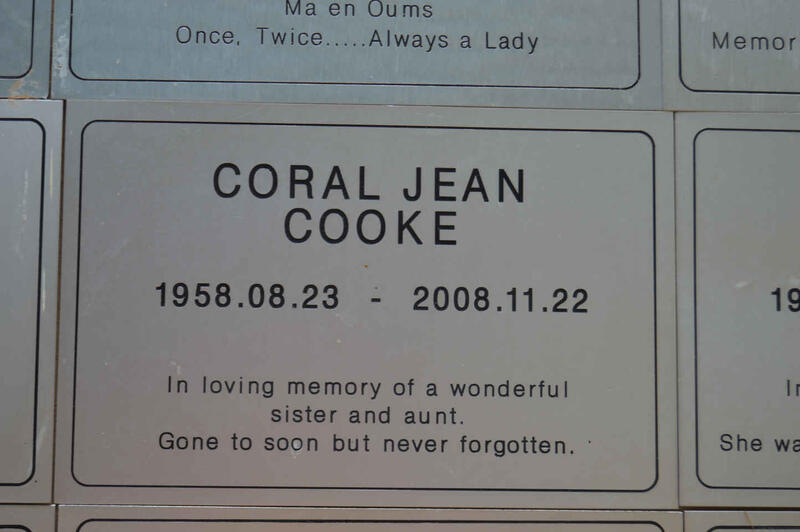COOKE Coral Jean 1958-2008