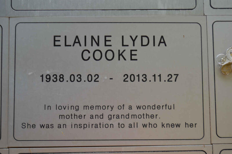 COOKE Elaine Lydia 1938-2013
