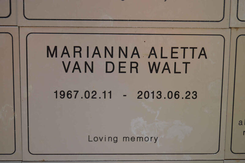 WALT Marianna Aletta, van der 1967-2013