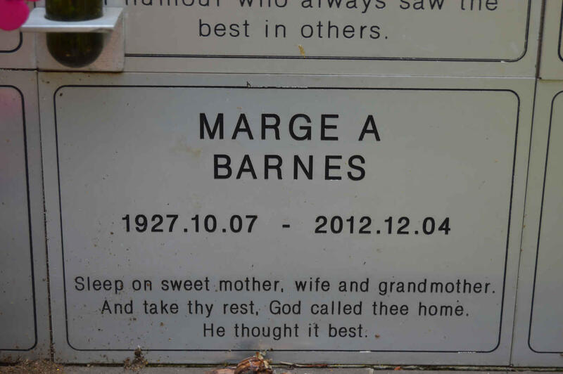 BARNES Marge A. 1927-2012