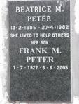 PETER Beatrice M. 1895-1982 :: PETER Frank M. 1927-2005