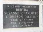 THOMPSON Bertha Susanne Charlotte nee KLETTE 1889-1966