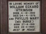 ATKINSON William Eckard 1900-1978 & Phyllis Mary BUDGE 1910-1989