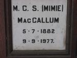 MacCALLUM M.G.S. 1882-1977