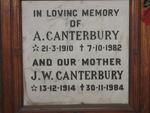 CANTERBURY A. 1910-1982 & J.W. 1914-1984