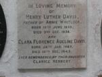DAVIS Henry Luther 1859-1936 & Clara Florence Adeline 1867-1943