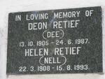 RETIEF Deon 1905-1987 & Helen 1908-1993