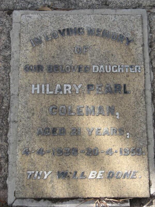 COLEMAN Hilary Pearl 1938-1959