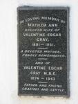 GRAY Valentine Edgar 1874-1963 & Matilda Ann 1881-1951