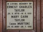 TAYLOR Ernest Charles 1878-1951 & Mary Carn MURTON 1888-1981