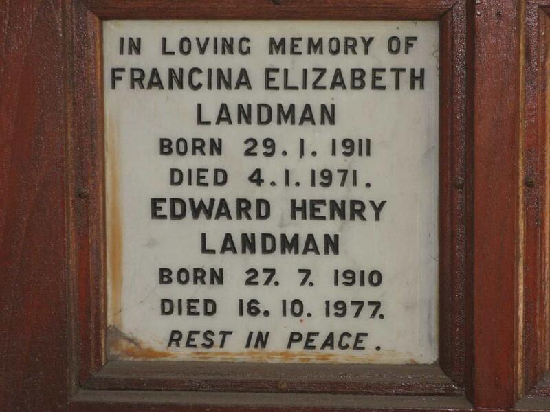 LANDMAN Edward Henry 1910-1977 & Francina Elizabeth 1911-1971