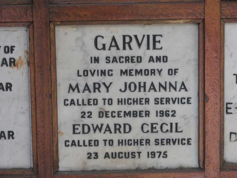 GARVIE Edward Cecil -1975 & Mary Johanna -1962