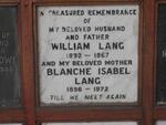 LANG William 1892-1967 & Blanche Isabel 1896-1972