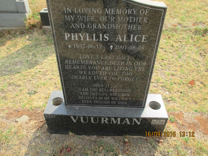VUURMAN Phyllis Alice 1937-2001