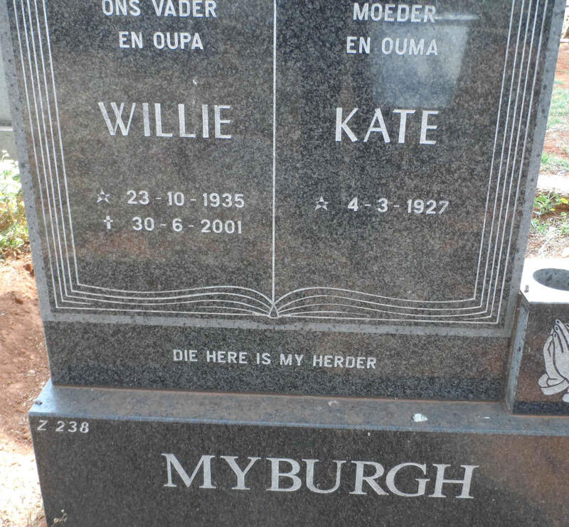 MYBURGH Willie 1935-2001 & Kate 1927-