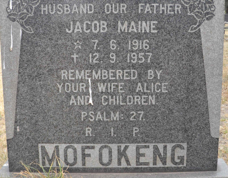 MOFOKENG Jacob Maine 1916-1957