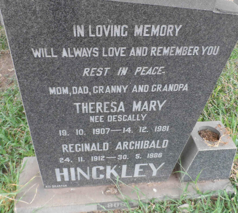 HINCKLEY Reginald Archibald 1912-1986 & Theresa Mary DESCALLY 1907-1981