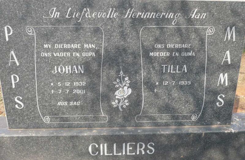 CILLIERS Johan 1932-2001 & Tilla 1939-