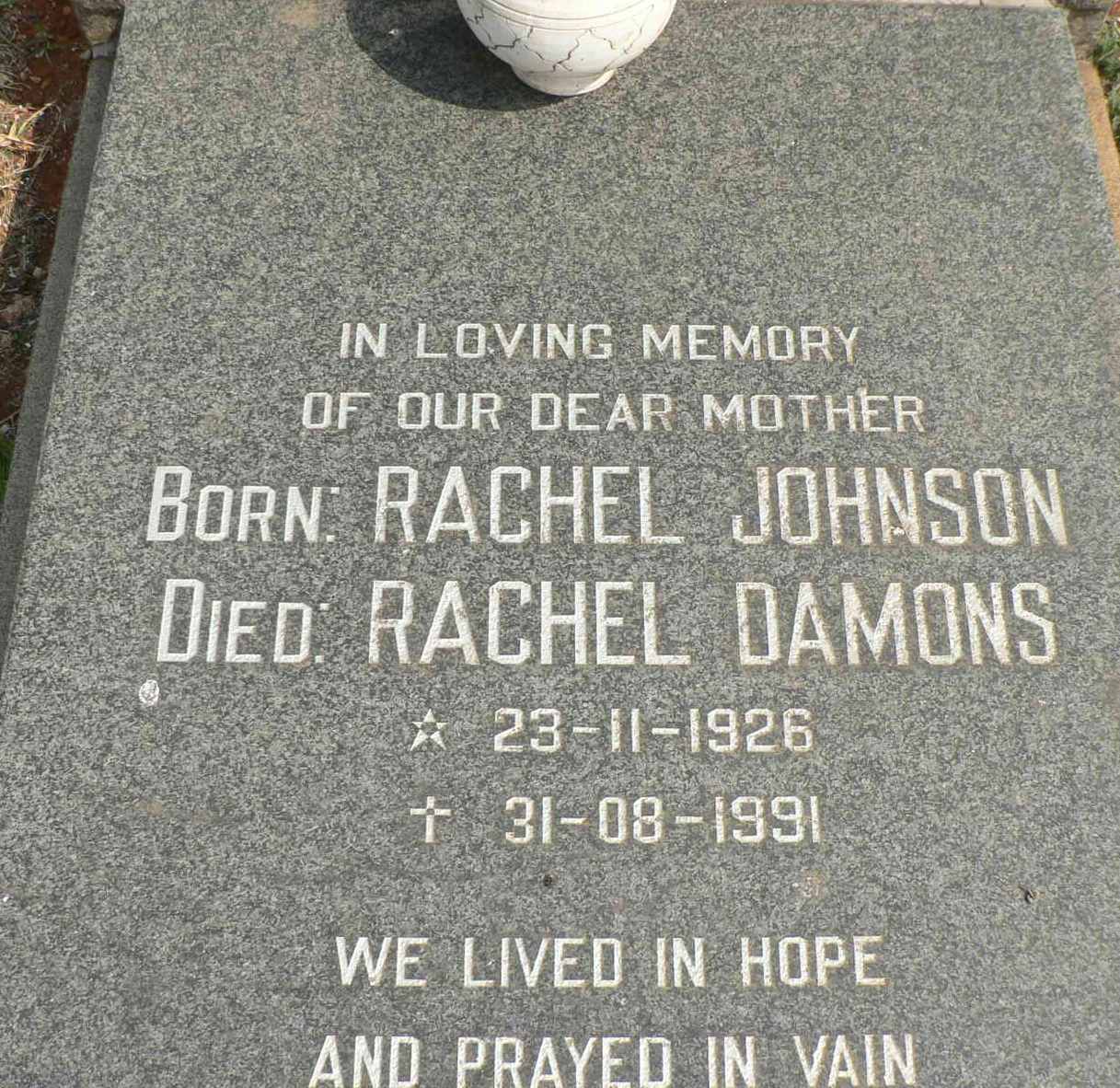 DAMONS Rachel nee JOHNSON 1926-1991