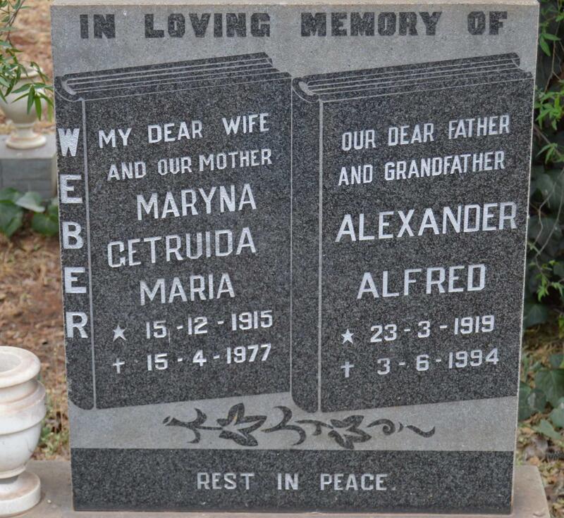 WEBER Alexander Alfred 1919-1994 & Maryna Gertruida Maria 1915-1977