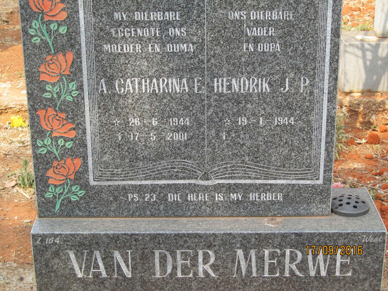 MERWE Hendrik J.P. van der 1944- & A. Catharina E. 1944-2001