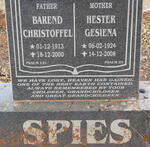 SPIES Barend Christoffel 1913-2000 & Hester Gesiena 1924-2008