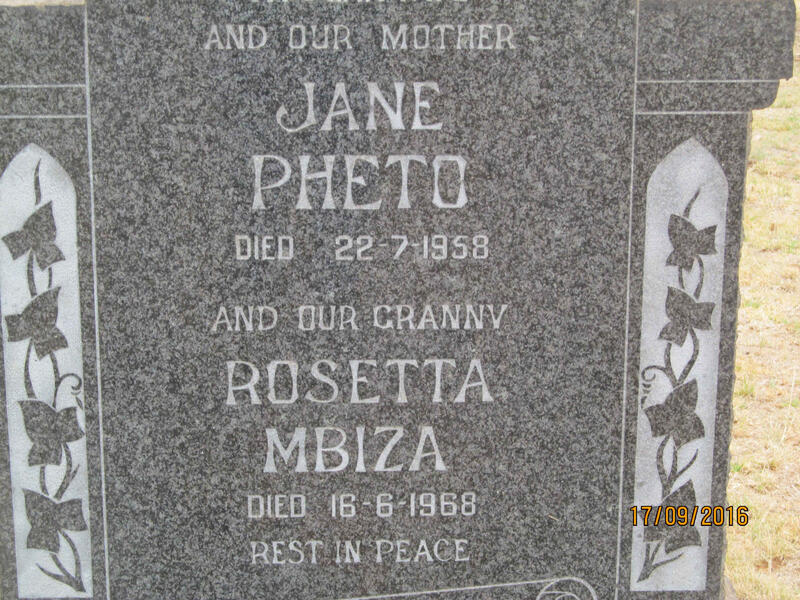 PHETO Jane -1958 :: MBIZA Rosetta -1968