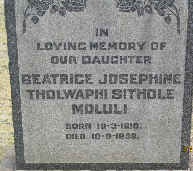 MDLULI Beatrice Josephine Tholwaphi Sithole 1916-1958