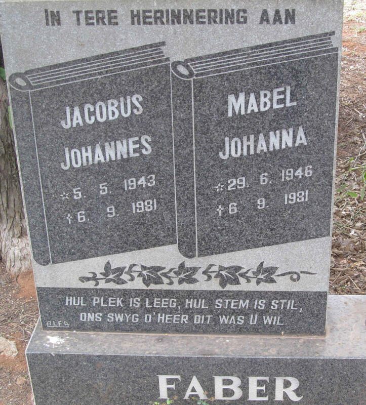 FABER Jacobus Johannes 1943-1981 & Mabel Johanna 1946-1981