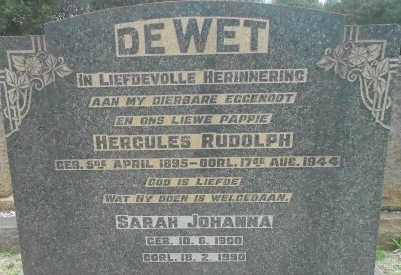 WET Hercules Rudolph, de 1895-1944 & Sarah Johanna 1900-1990