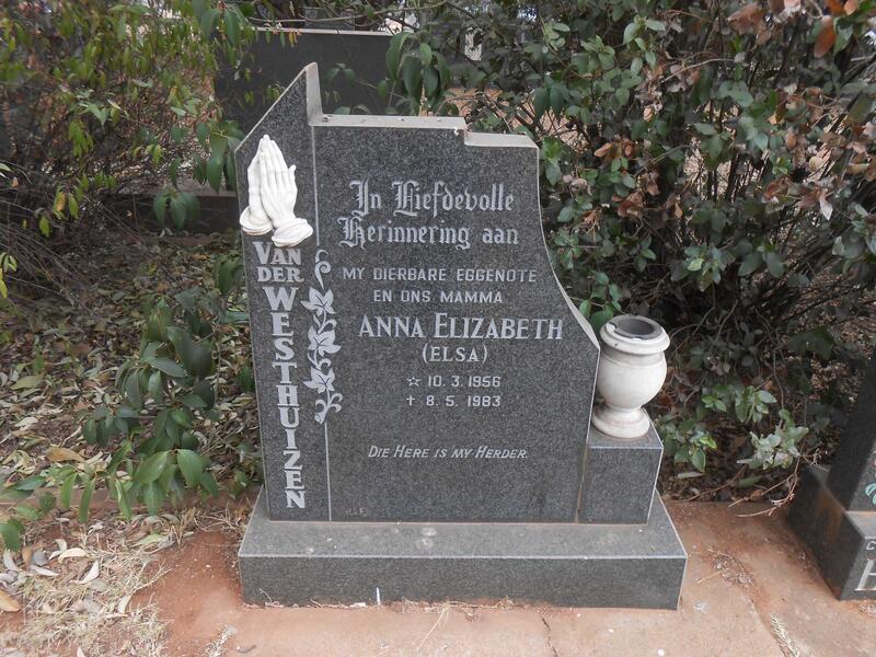 WESTHUIZEN Anna Elizabeth, van der 1956-1983