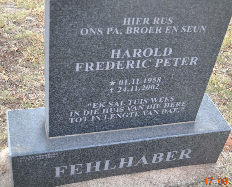 FEHLHABER Harold Frederic Peter 1958-2002