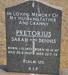 PRETORIUS Sarah 1872-1947 :: PRETORIUS Dennis 1947-1979