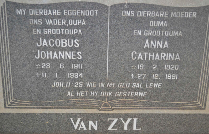 ZYL Jacobus Johannes, van 1911-1984 & Anna Catharina 1920-1991