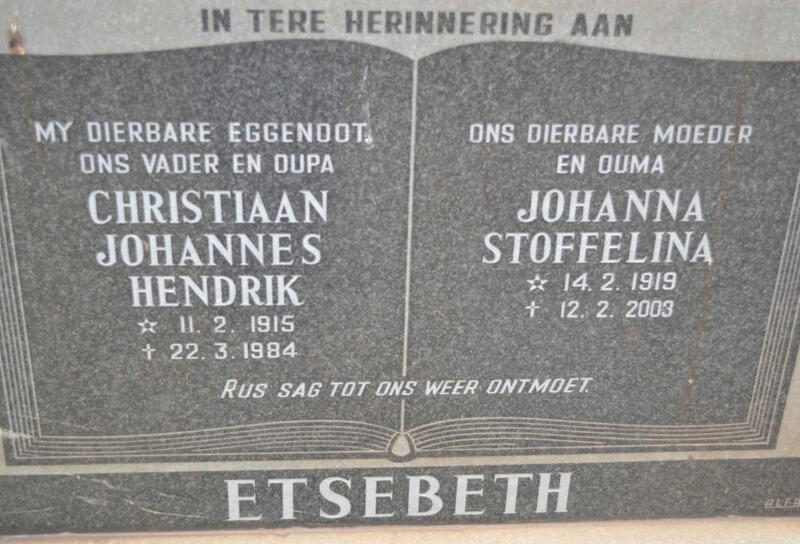 ETSEBETH Christiaan Johannes Hendrik 1915-1985 & Johanna Stoffelina 1919-2003